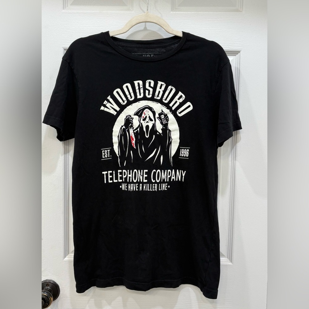 Unisex Tee No Evil Woodsboro Scream Face Black Graphic  T-Shirt Size M
